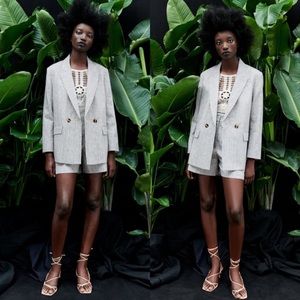 Zara Striped Rustic Blazer Cotton Linen Blend